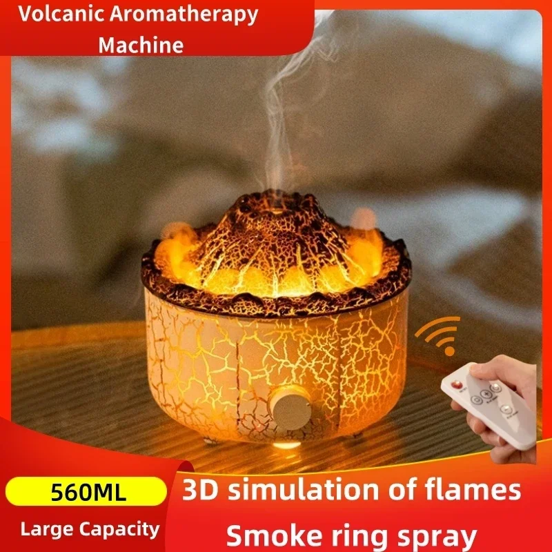 

560ML Aromatherapy Humidifiers Diffusers 3D Simulated Flame Air Humidifier Smoke Ring Spray Room Fragrance With Remote Control