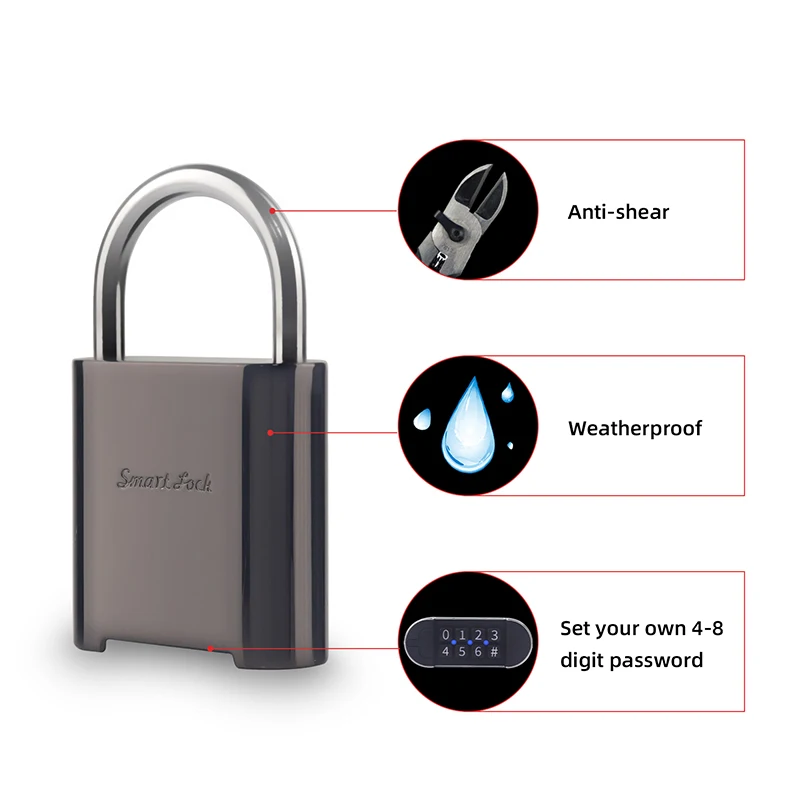 

Smart Password Padlock Small Zinc Alloy Combination Lock IP66 Waterproof Outdoor Long Standby 4-digit Door Lock