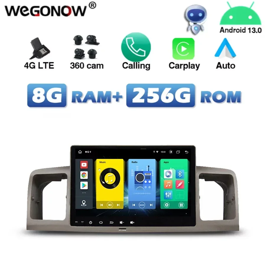 

4G SIM Wireless Carplay Auto Android 13.0 8G+256G Car DVD Player Wifi Bluetooth RDS RADIO GPS For Toyota Universal 2010 -2014