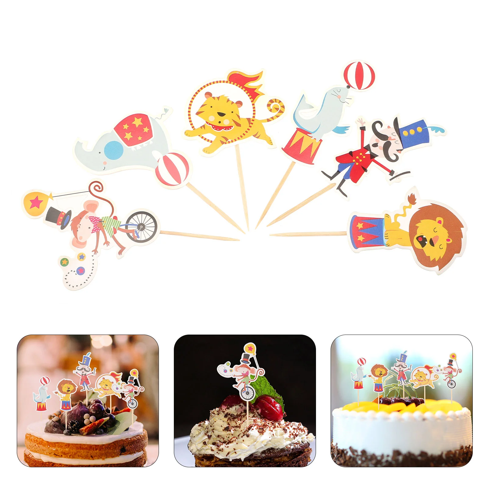 

Cartoon Circus Animal Cake Topper Decorative Circus Animal Cupcake Toppers