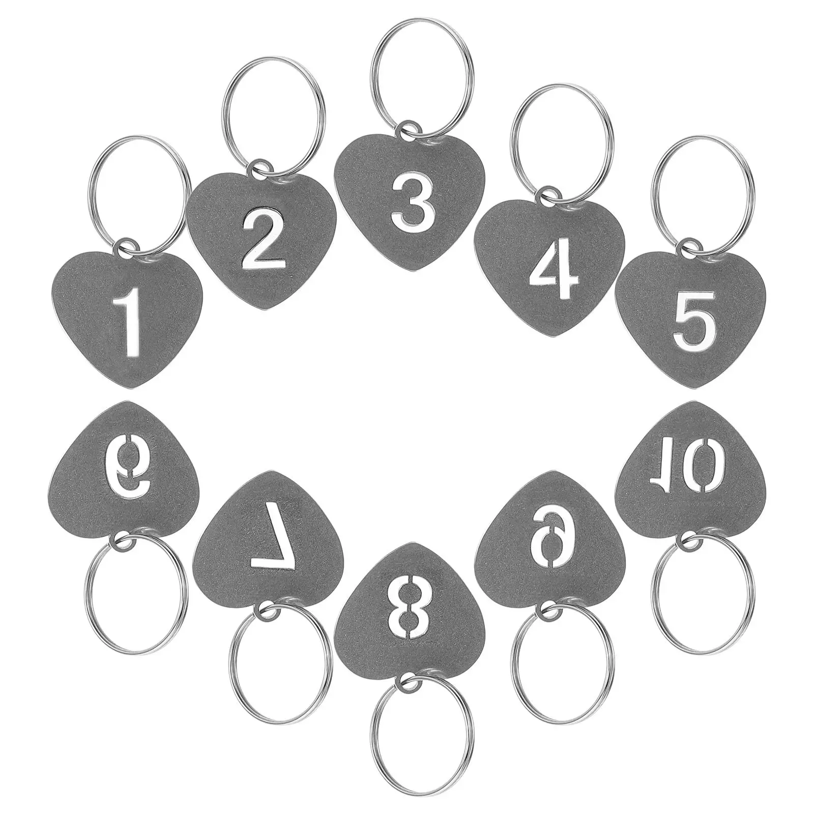 10Pcs 하트 모양의 숫자 태그 수하물 식별용 링이 있는 키 태그 가방 라벨링 키 정리함 로커 ID 및 여행용