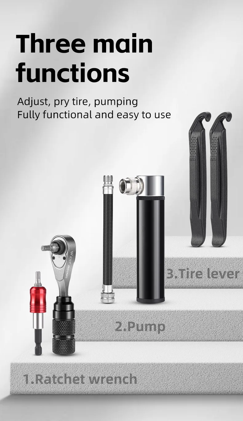 WEST RADFAHREN Tragbare Toolkit Multifunktionale Reparatur Werkzeug Tasche Ratsche Kit Reifen Hebel Mini Pumpe Werkzeuge Set Fahrrad Zubehör – Detail 3