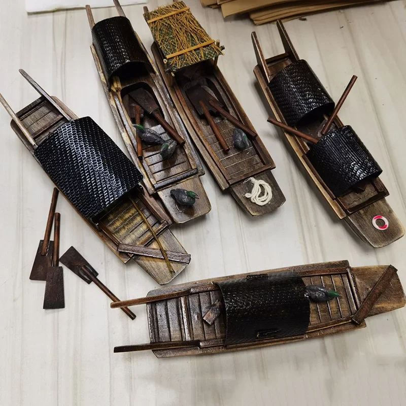 

Jiangnan Water Village Small Wooden Boat Model Ornament Simulation of Retro Fishing Boat