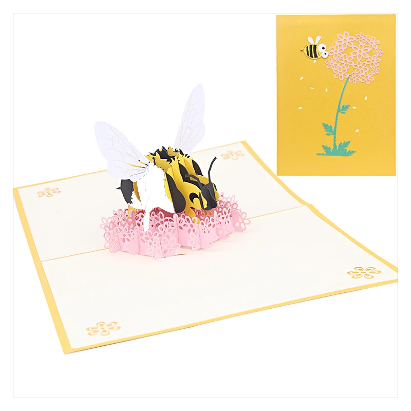 3D Honey Bee Pop-Up Greeting Card, Thank You Card, Flowers, Valentines Day, Anniversary Invitation, Birthday Gift, Blessing Card
