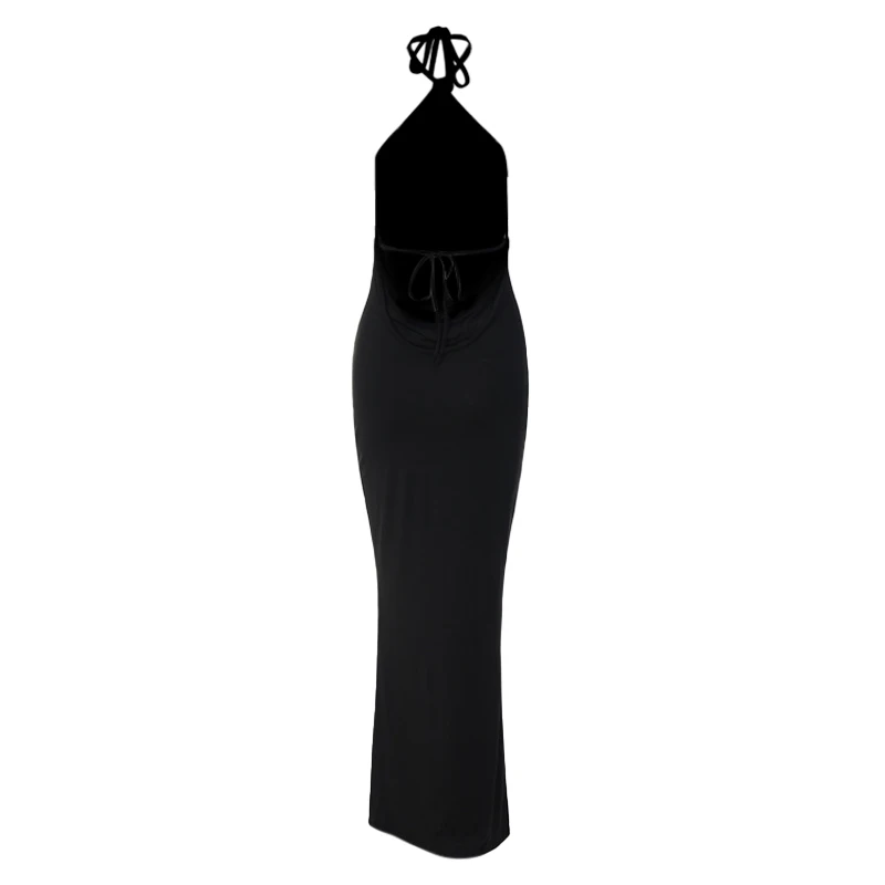 Vestido halter sexy para mujer, de verano, de color liso, sin mangas, con lazo, espalda descubierta, ajustado, estilo Y2K, para fiesta y club nocturno
