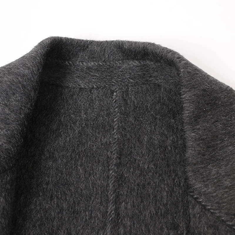 LANMREM Dark Grey Women's Suit Collar Double-faced Woolen Coat autumn Winter Loose Casual Straight Overcoat With Belt CPG4195 - Image 4