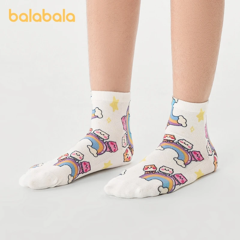 

Balabala 2 Pairs Socks Boys Girls 2024 Summer New Mesh Socks Thin Breathable Cartoon Printed Short Socks 2 Pairs Set