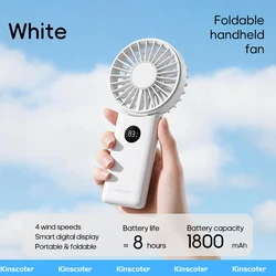 Compact Rechargeable Folding Fan with LED Display & Adjustable Speeds (White)