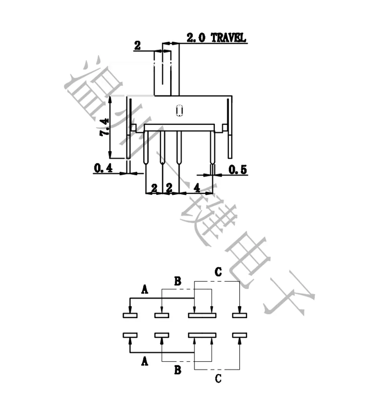 10개 SS-23D07 2P3T 핸들 높이 7mm 수직 8핀 슬라이드 스위치(2개의 고정 핀 포함)