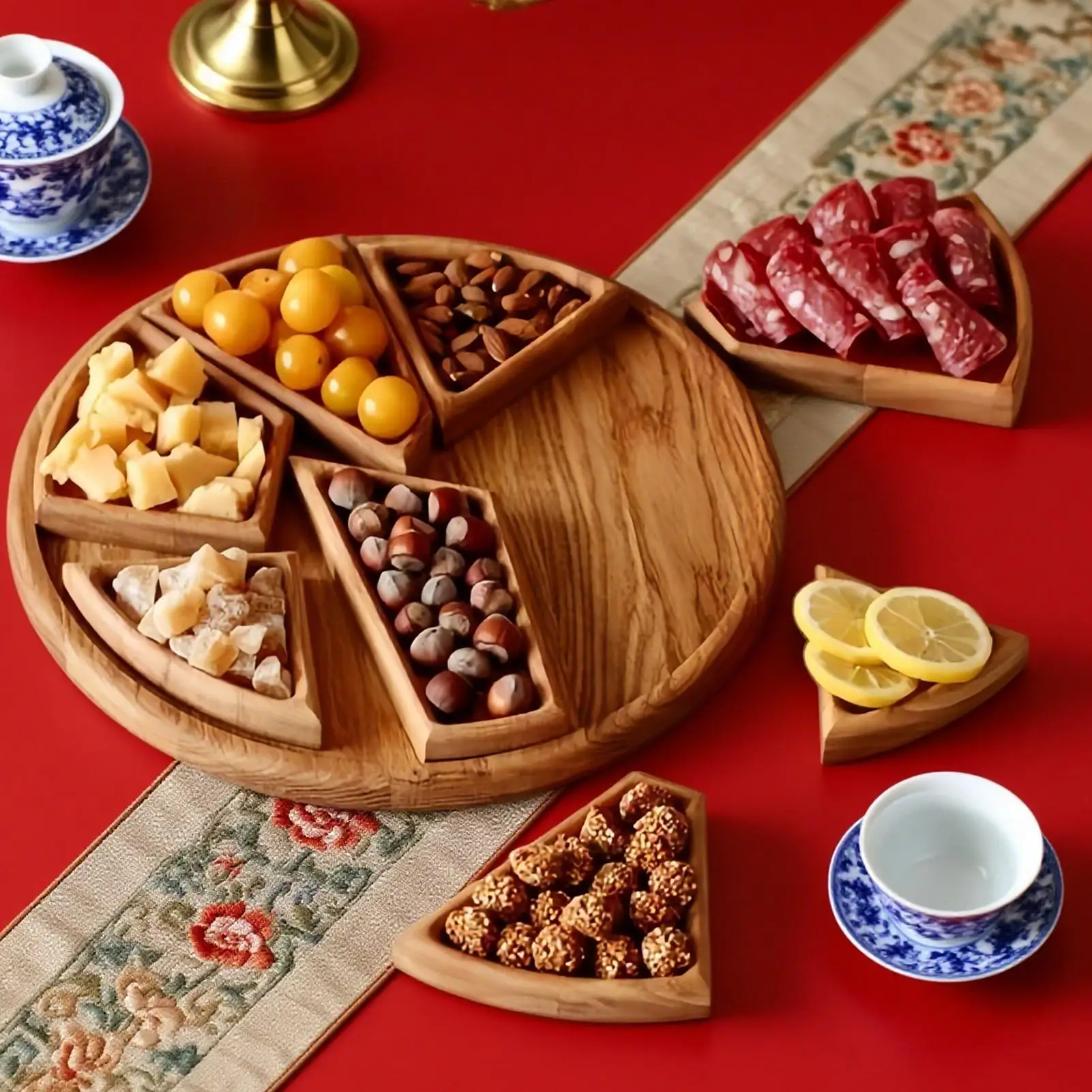 파티 음식 트레이용 간식 플래터 서빙 트레이, 분리 가능한 칸막이가 있는 나무 샤퀴테리 보드
