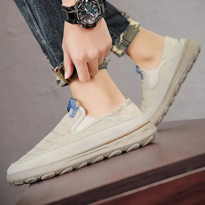 Casual Men's Sneakers Thick Sole Comfortable Outside Vulcanised Shoes Trend Anti-slip Soft Bottom Round Toe Slip on Loafers 5