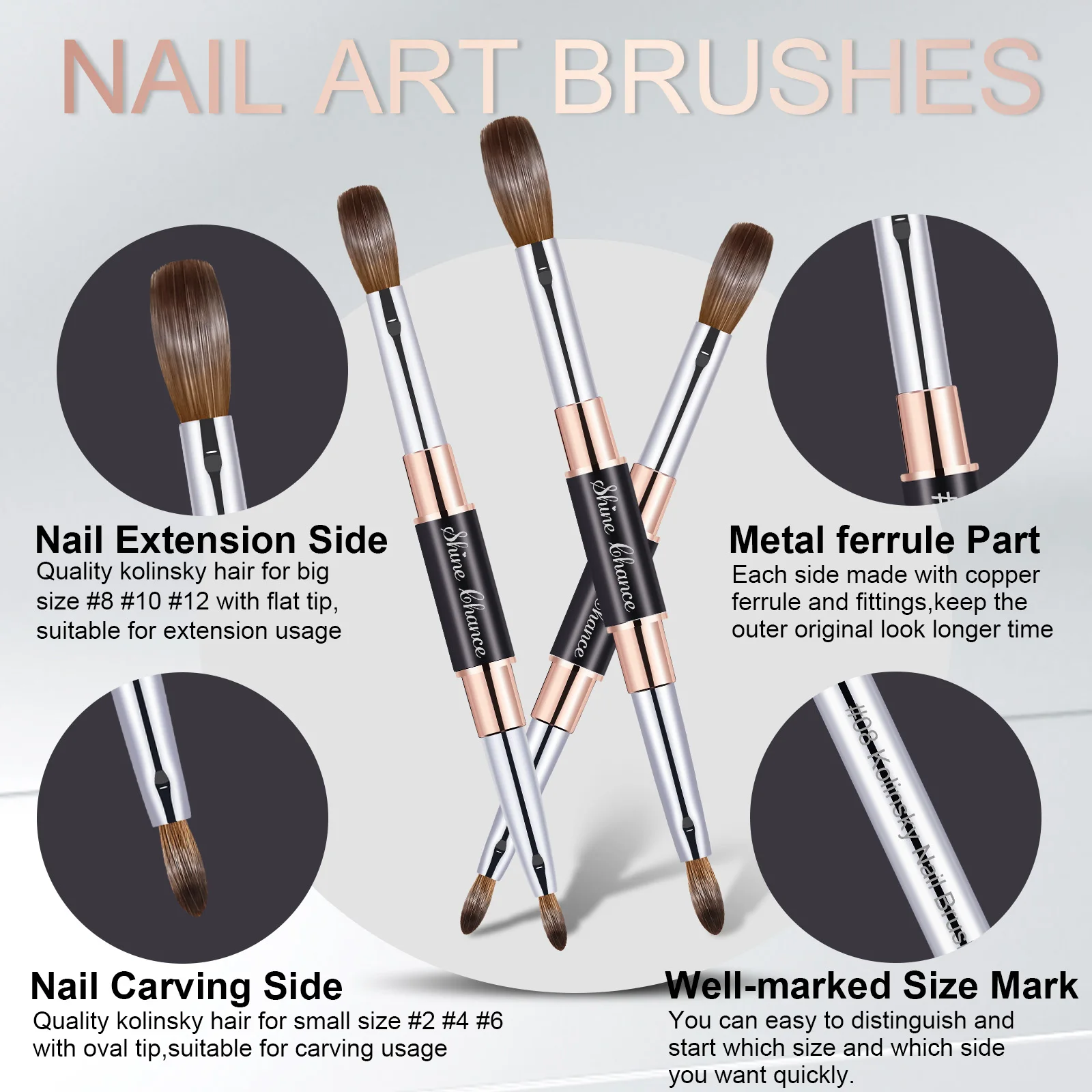 Shine Chance Acrylic Nail Brush, 100% Real Kolinsky Art Nail Brush for Acrylic Powder Application, Handmade Women Manicure Nail 2