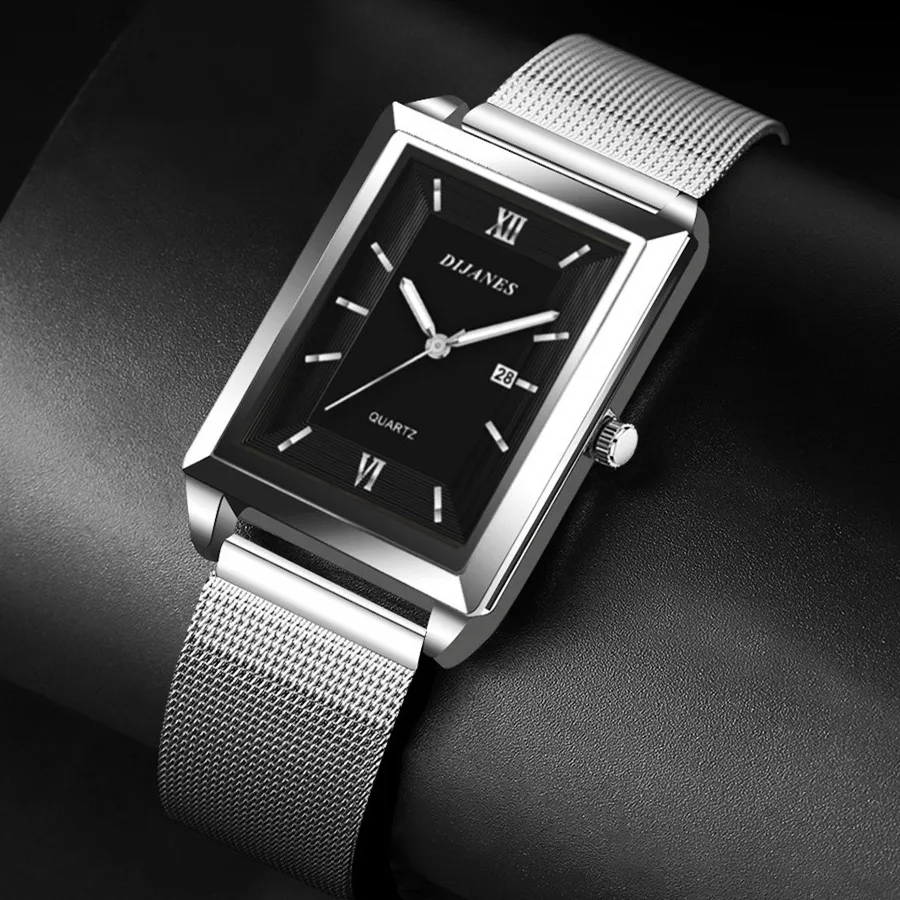 Montre Homme CHENXI Quartz Carrée - Cadran Bleu/Marron/Noir, Bracelet Cuir