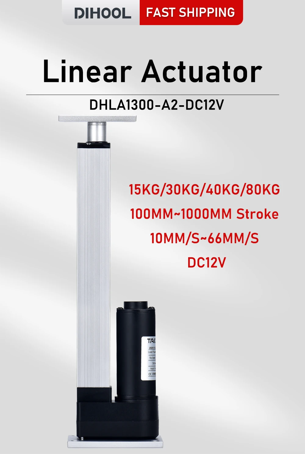 DHLA1300-A2, DC 12V, 100mm ~ 1000mm Curso,