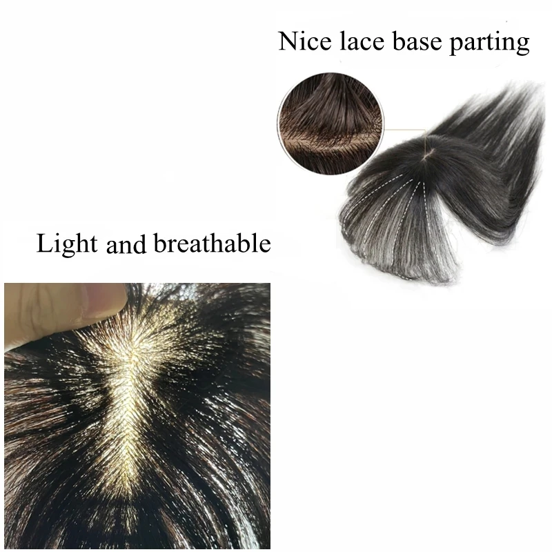 Human Hair Toppers Silk Hair Toppers 7x8cm Slik Human Hair Toppers For Women Thin Clip In Topper 3D Air Bangs Hairpieces for Hair Loss Volume Cover Grey