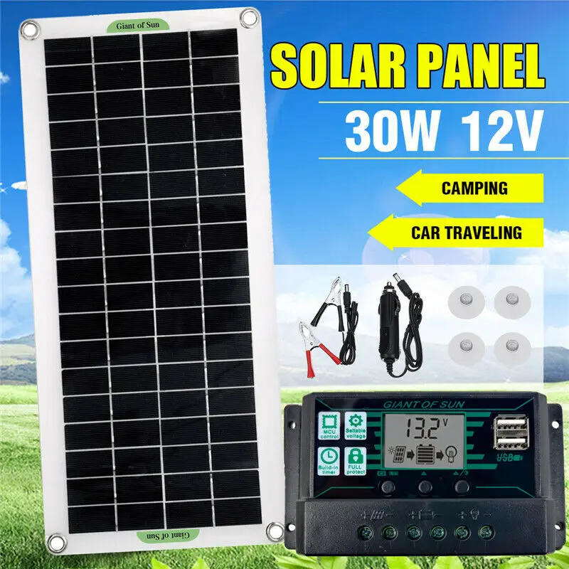 

NEW-30W портативная солнечная панель 12 В для автомобиля, фургона, лодки, каравана, прицепа, зарядное устройство