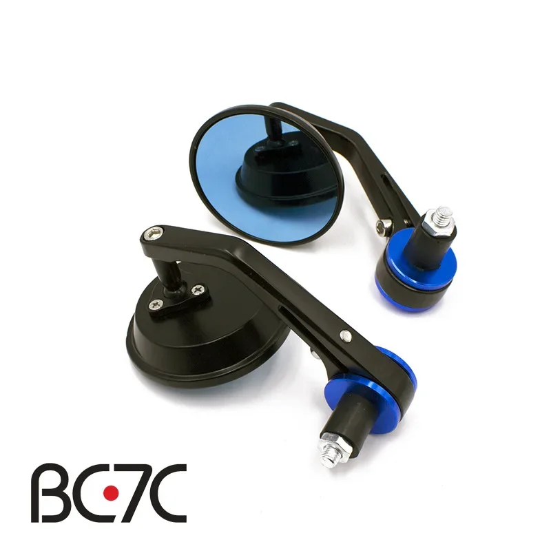 Blue Glass Motorcycle Handle Mirror round Rearview Mirror Modification Accessories Universal Fit for Motorcycles 22mm Diameter