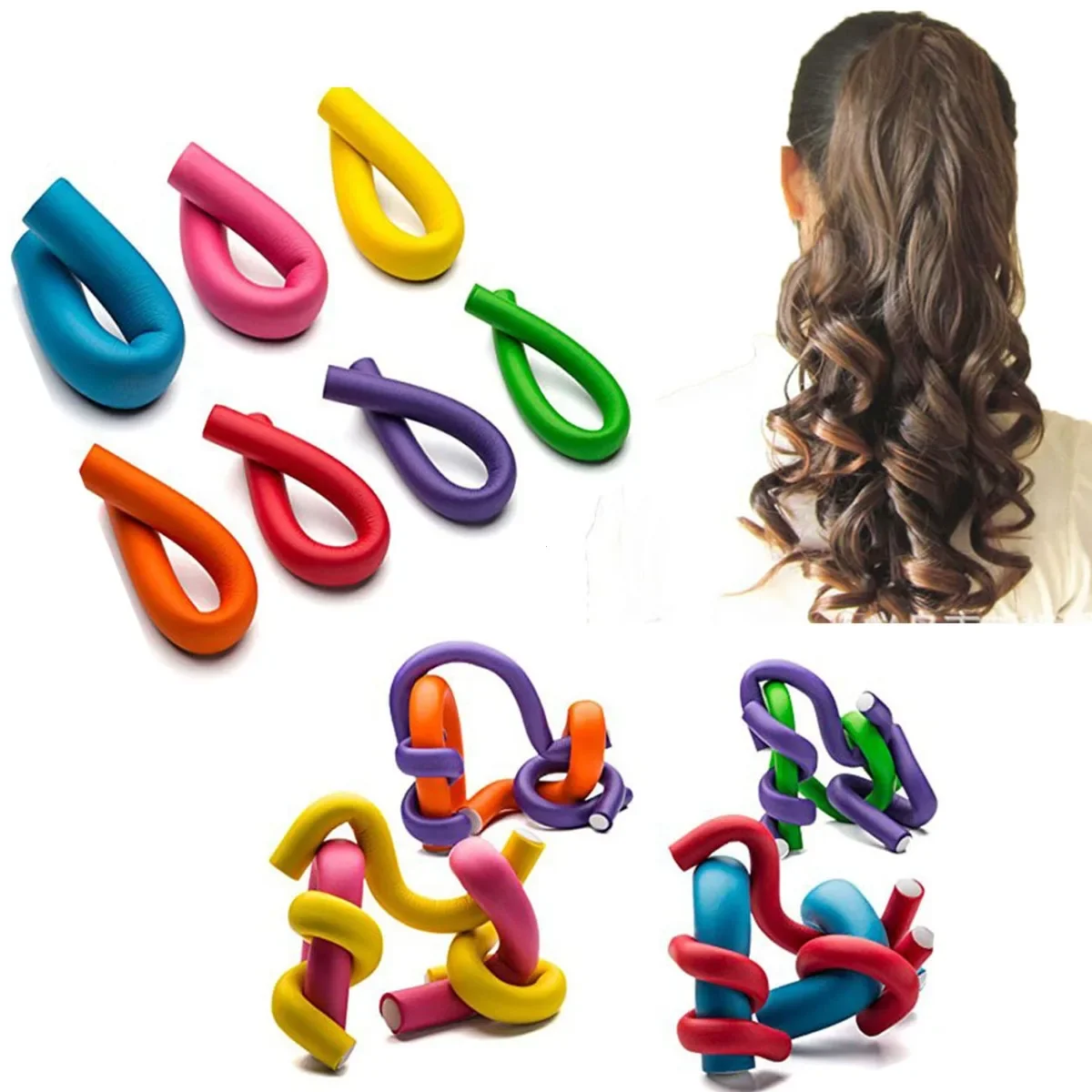 10pcs Flexible Hair Curling Rod Hair Curler Makers Soft Foam Bendy Twist Curls Flexi Rollers Styling Tools Roller No Heat Hair Styling Tool