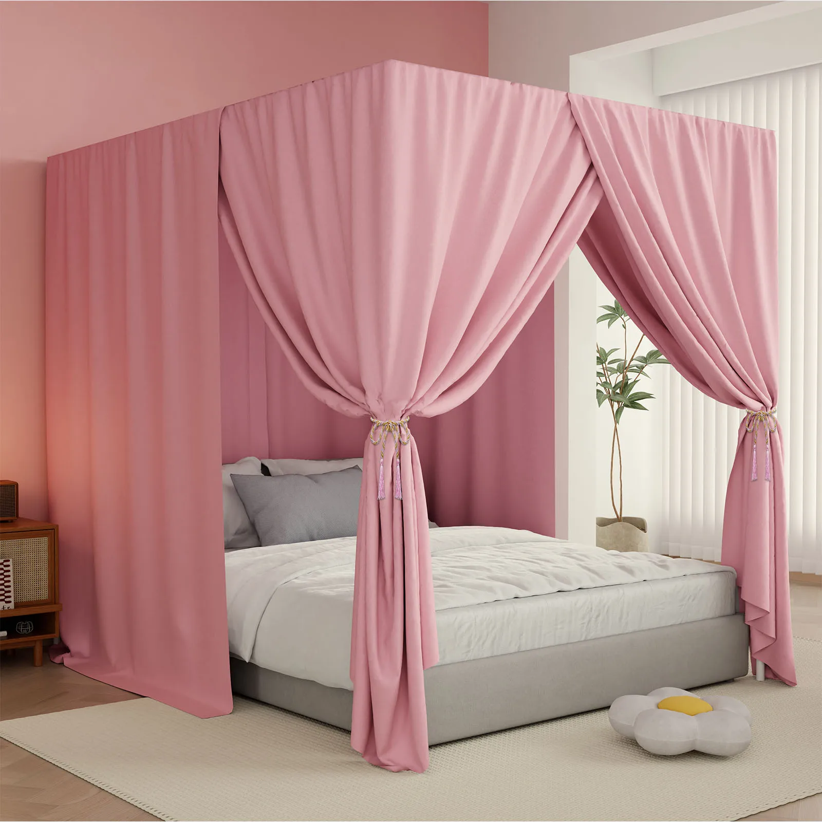 Pink/Black king Four Corner Post Bed Canopy Bed Curtains Sheer Canopy for  Adults Bedroom Decoration Lightproof Windproof Twin - AliExpress, image size:1600x1600