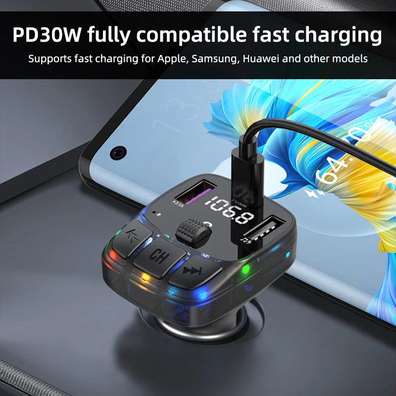 FM Transmitter Bluetooth Audio Dual USB Car