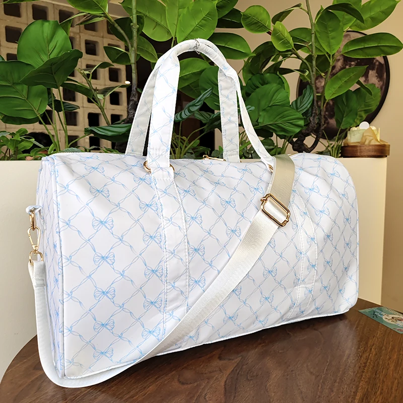 

Classic Printed Bow Nylon Travel Bags Unisex Large Capacity Bag Luggage WaterProof Handbags Men Travel Fitness Sport Bags