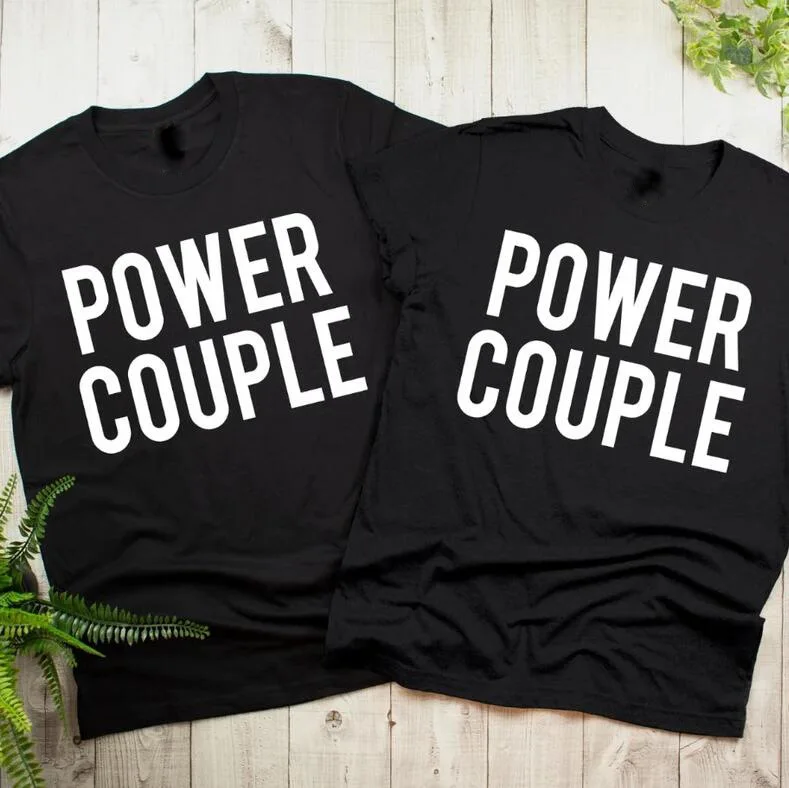 

POWER COUPLE Letter Print Couple T Shirt Lovers Short Sleeve O Neck Loose Tshirt Fashion Woman Man Tee Shirt Tops Clothes