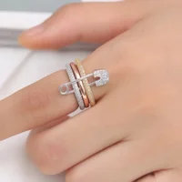 Fashion Stacked Pin Connection Three Layers Designer Ring for Women Personality Zircon Pin Ring Valentine's Day Gift Jewelry 2