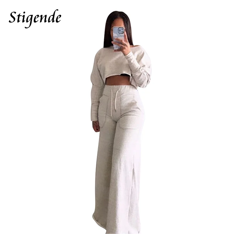 

Женский спортивный костюм-двойка на завязках, с длинным рукавом и широкими штанинами