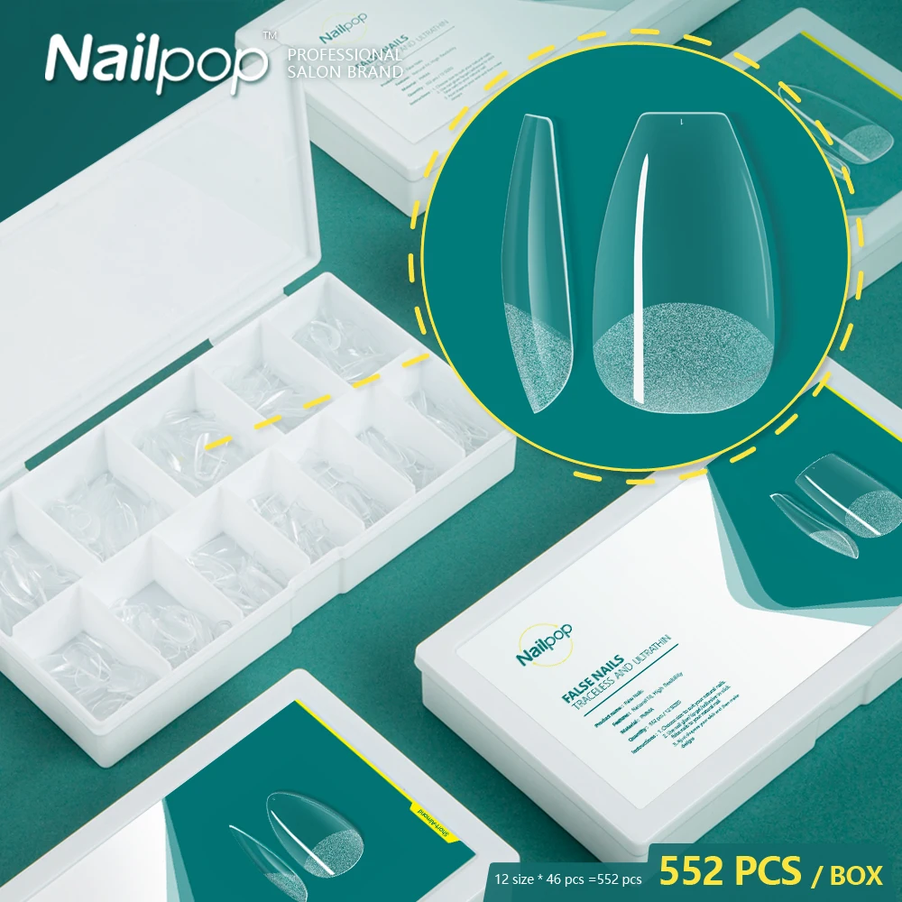 Nailpop нажимайте на ногти короткий стиль 552 шт. искусственные с полным покрытием
