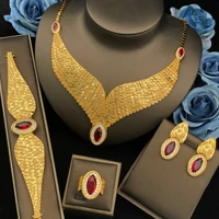 JRH Dubai Luxury Bridal Set – 4-Piece Laser-Cut Wing Jewelry With Red Zirconia African Wedding Collection Premium Bridal Gift