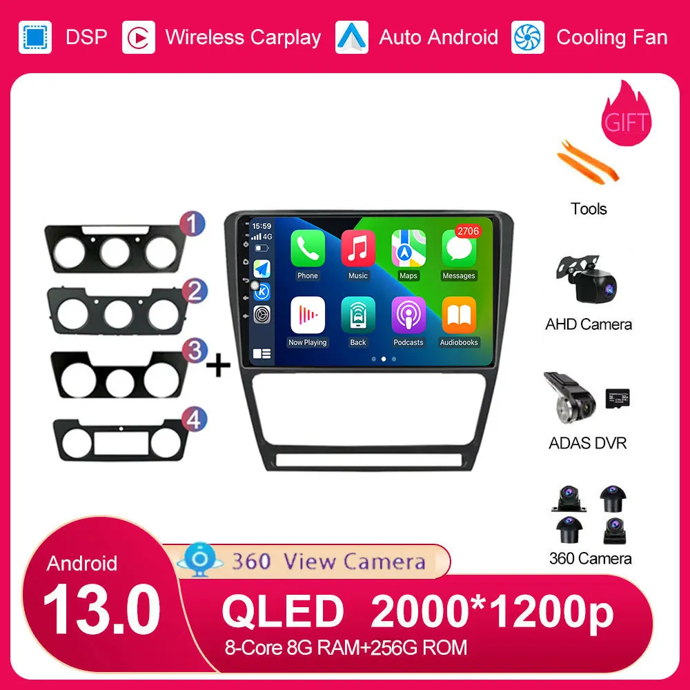 

Android13 For VW Skoda Rapid 2013 -2019 Car Navigation Stereo Head Unit 360Camera GPS Split Video Player Wireless Carplay FM DSP