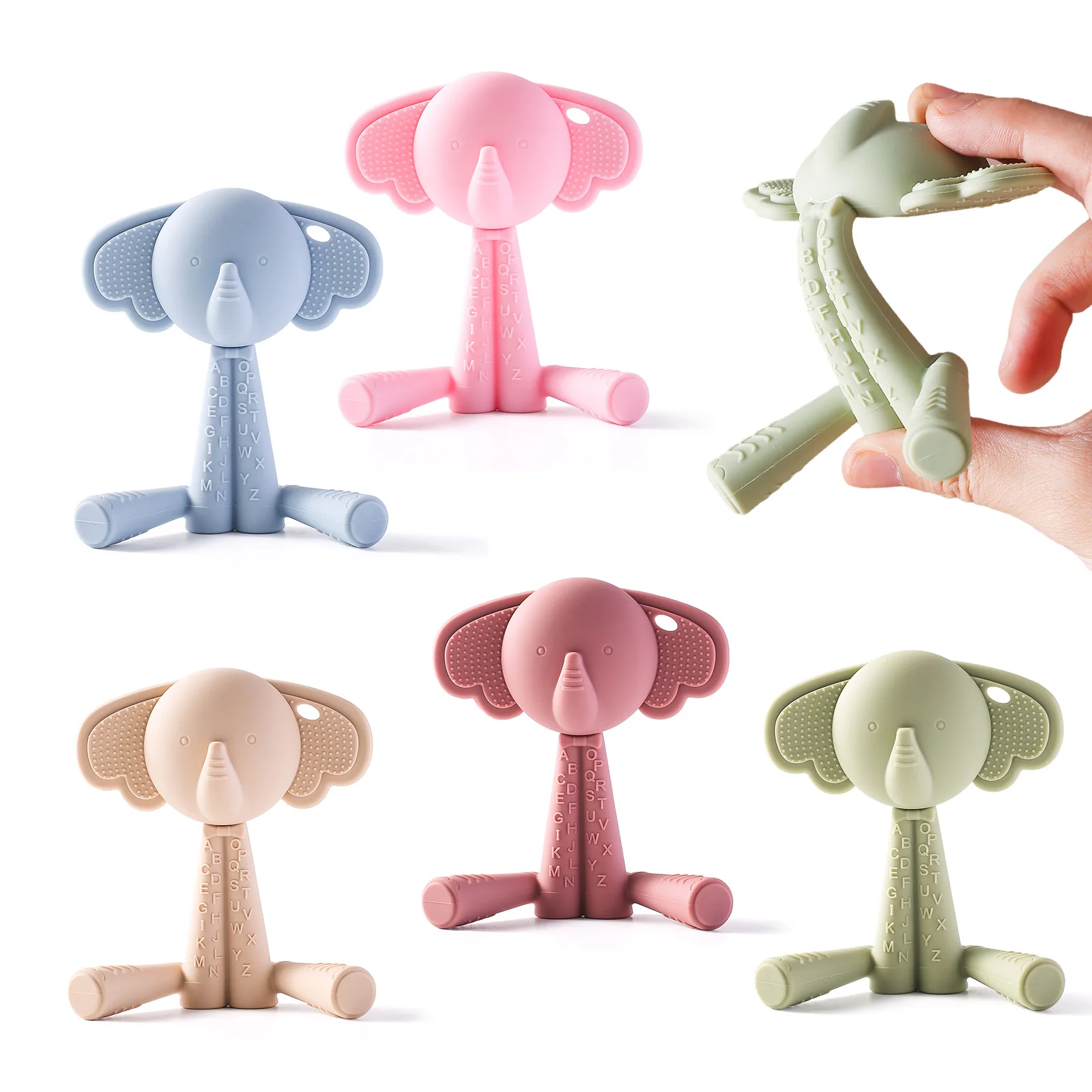 Silicone Teething Toys Teething Toys Silicone Teether Rattles for Baby Elephant Teething Tactile Toys Newborn Baby Toys 0-12 Months Rattle Teething Silicone Toy