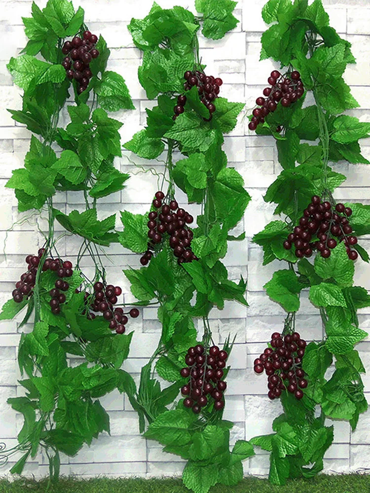 Artificial Grapes 4pcs Creative Artificial Grape Vines With Grapes Plastic Fruit Grapevines Simulation Fruits for Wedding Party Home Wall Decor
