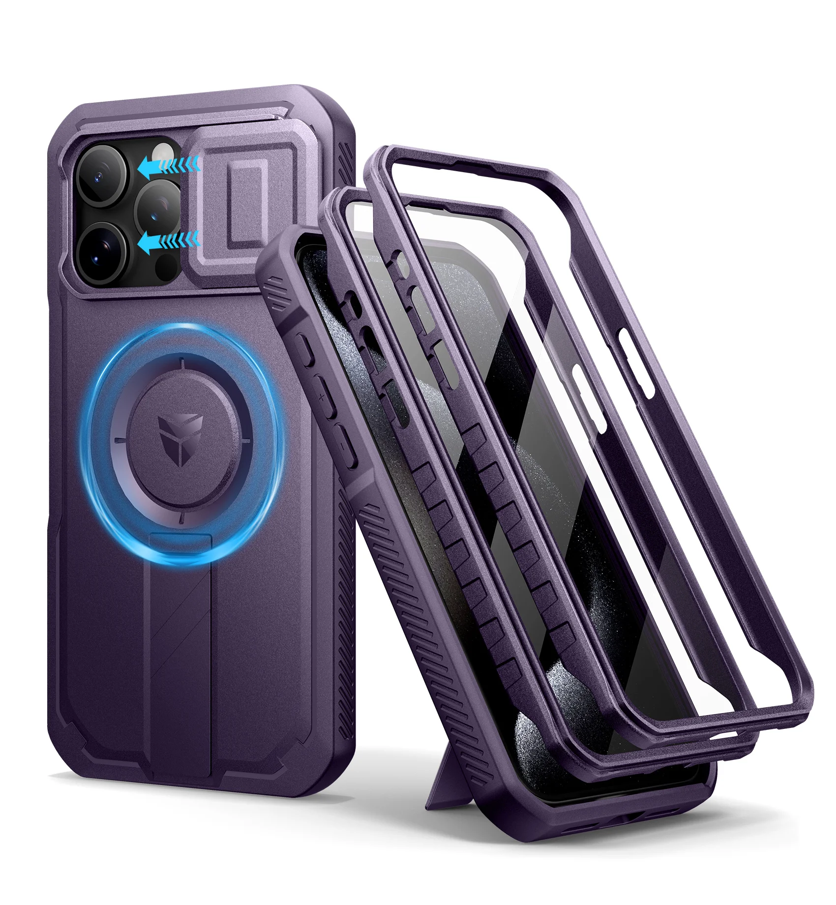 Rugged Armor Shockproof Case with Sliding Camera Cover & Built-In Screen Protector Kickstand