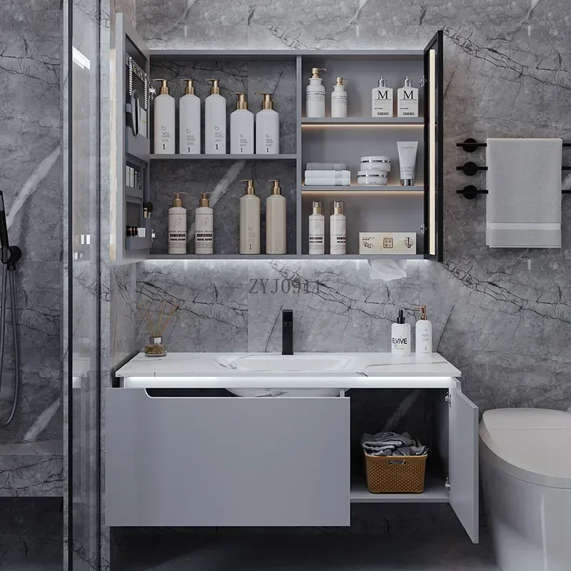 *Luxury Modern Bathroom Cabinet Vanity Slate Integrated Washbasin Sink Smart Mirror Cabinet Bathroom Vanity
