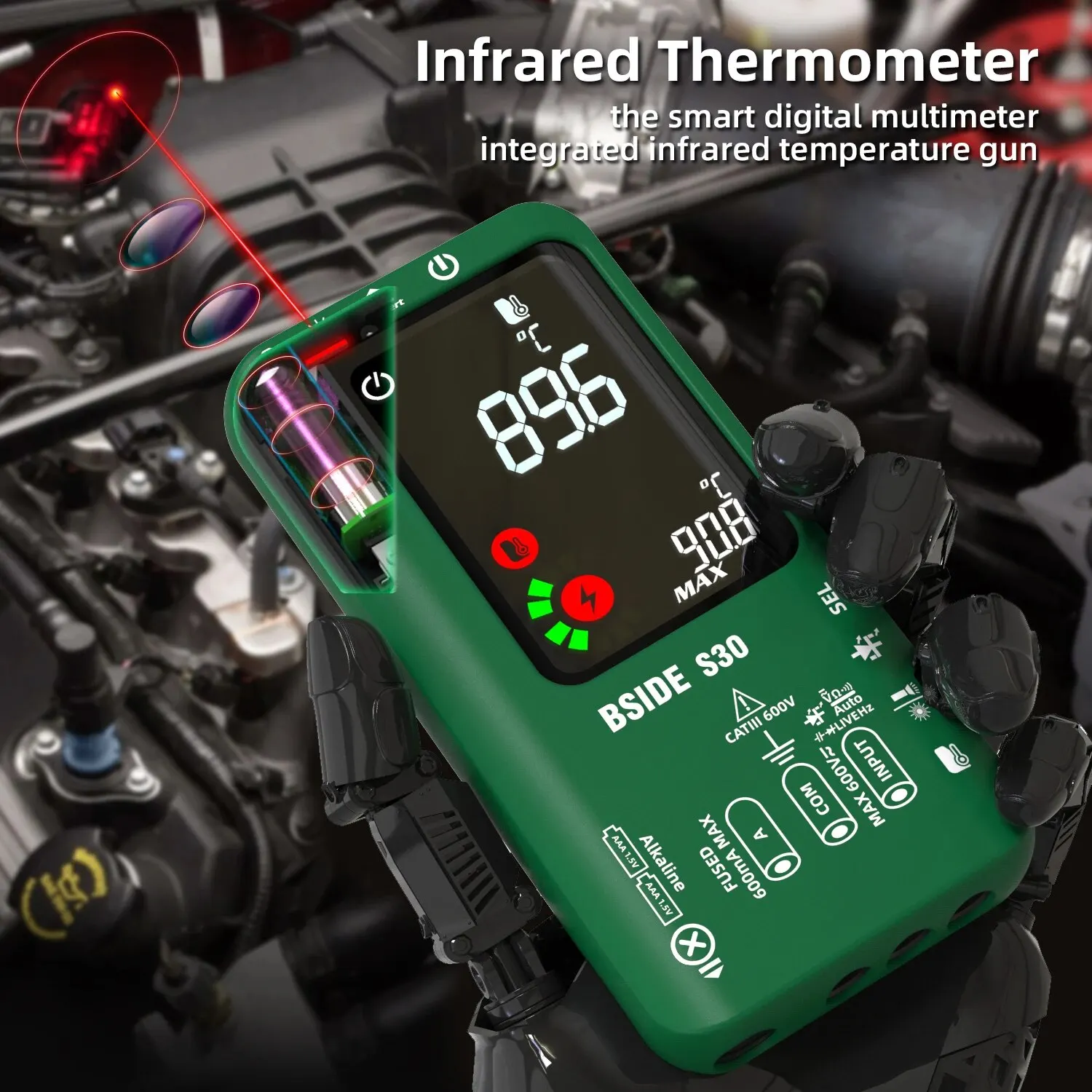 BSIDE Smart Digital Multimeter Infrared Temperature 15V Diode LED Tester True RMS 9999 DC AC Voltage Rechargeable Multiteter DMM digital multimeter
