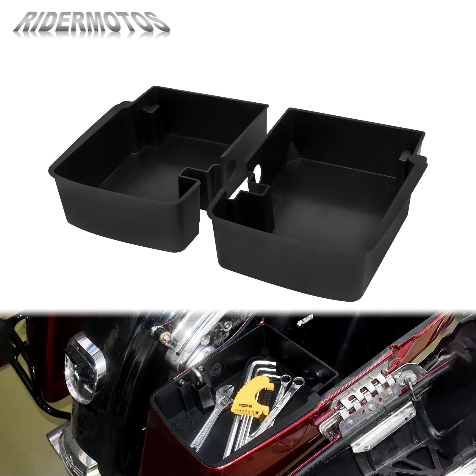 

2pcs Motorcycle Black Saddlebag Tray Oranizer For Harley Touring FLHR FLHT FLHX CVO Electra Glide Ultra Road King 2014-2018 2019
