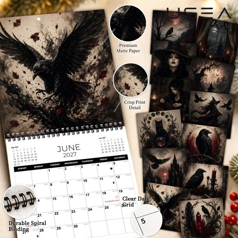 Calendario da Parete Dark Fantasy Raven2027, Agenda Annuale, Organizzatore, Tracker delle Abitudini, Diario per la Gestione del Tempo, Calendario da Appendere, Natale - immagine 4