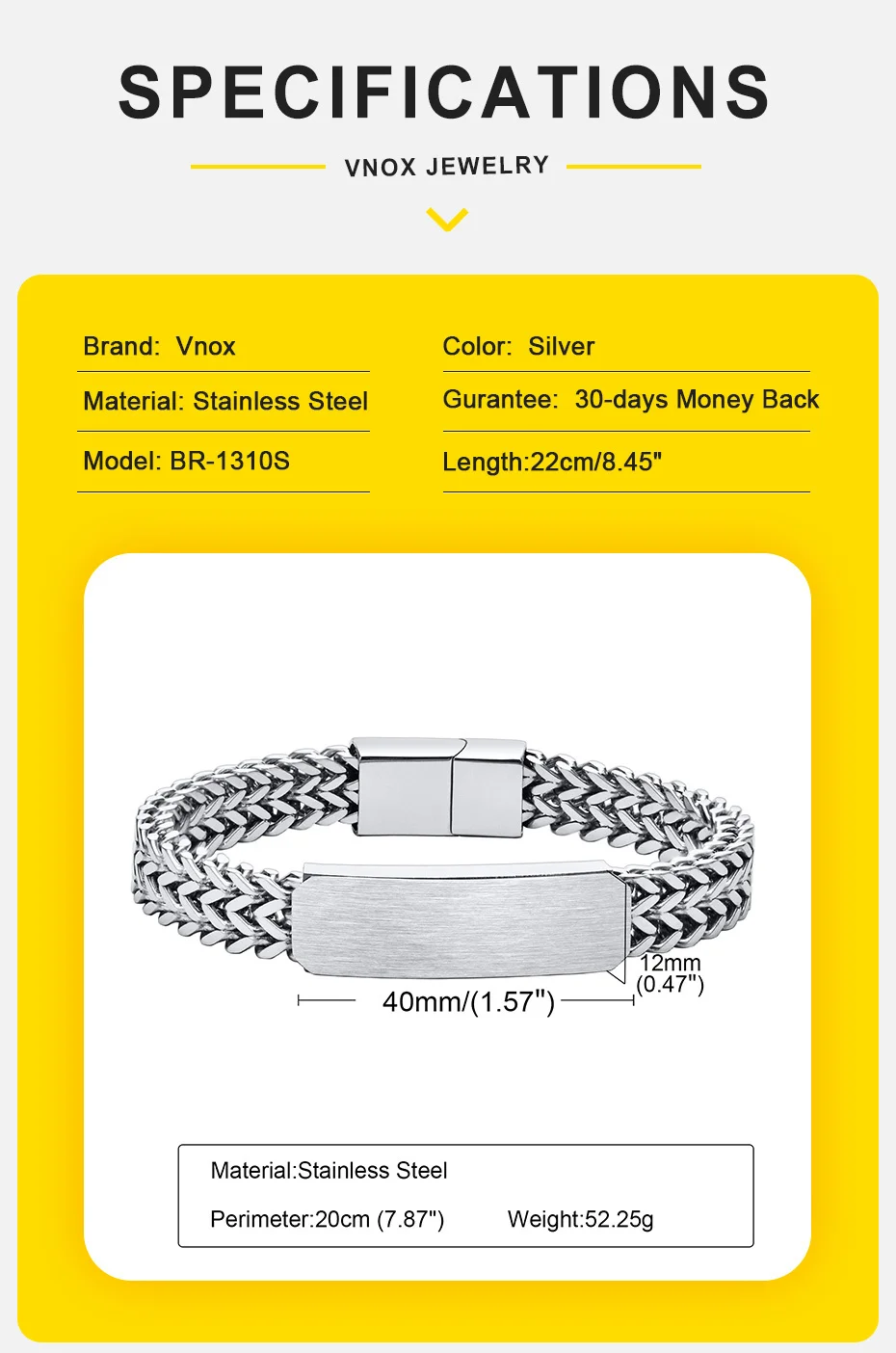 Vnox 12mm Armbänder für Männer anpassen, nie verblassen Edelstahl Armband, doppels chichtige kubanische Franco Fuchsschwanz Kette Armband – Detail 7