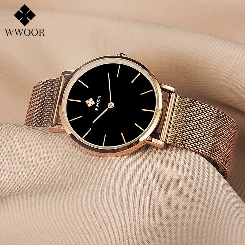 WWOOR Fashion Woman Watches Top Brand Luxury Ladies Quartz Wristwatch Stainless Steel Female Clock Women Waterproof Reloj Hombre