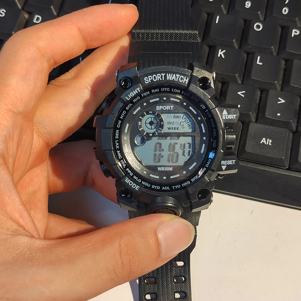 Orologio Militare Uomo S-Shock - Digitale E Analogico, LED, Cronometro, Impermeabile 50m, Cinturino In PU - 2