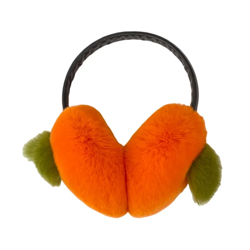 MPPM Real Rex Rabbit Fur EarMuffs Winter Ear Warmer Women Girls Cute Persimmon Ear Cover
