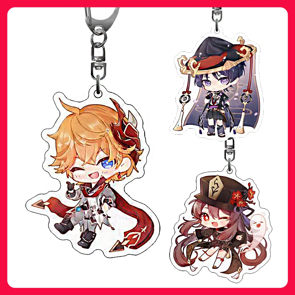 Genshin Impact Keychain Game Figure Scaramouche Kaedehara Kazuha Klee Double Sided HD Acrylic Pendant Jewelry Key Chain Fan Gift