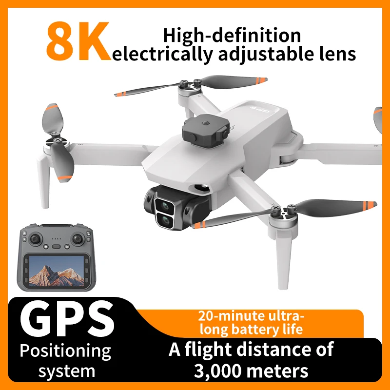 Drone L106-1 PRO 8K GPS en vol avec télécommande écran HD 5 pouces, évitant un obstacle en forêt.