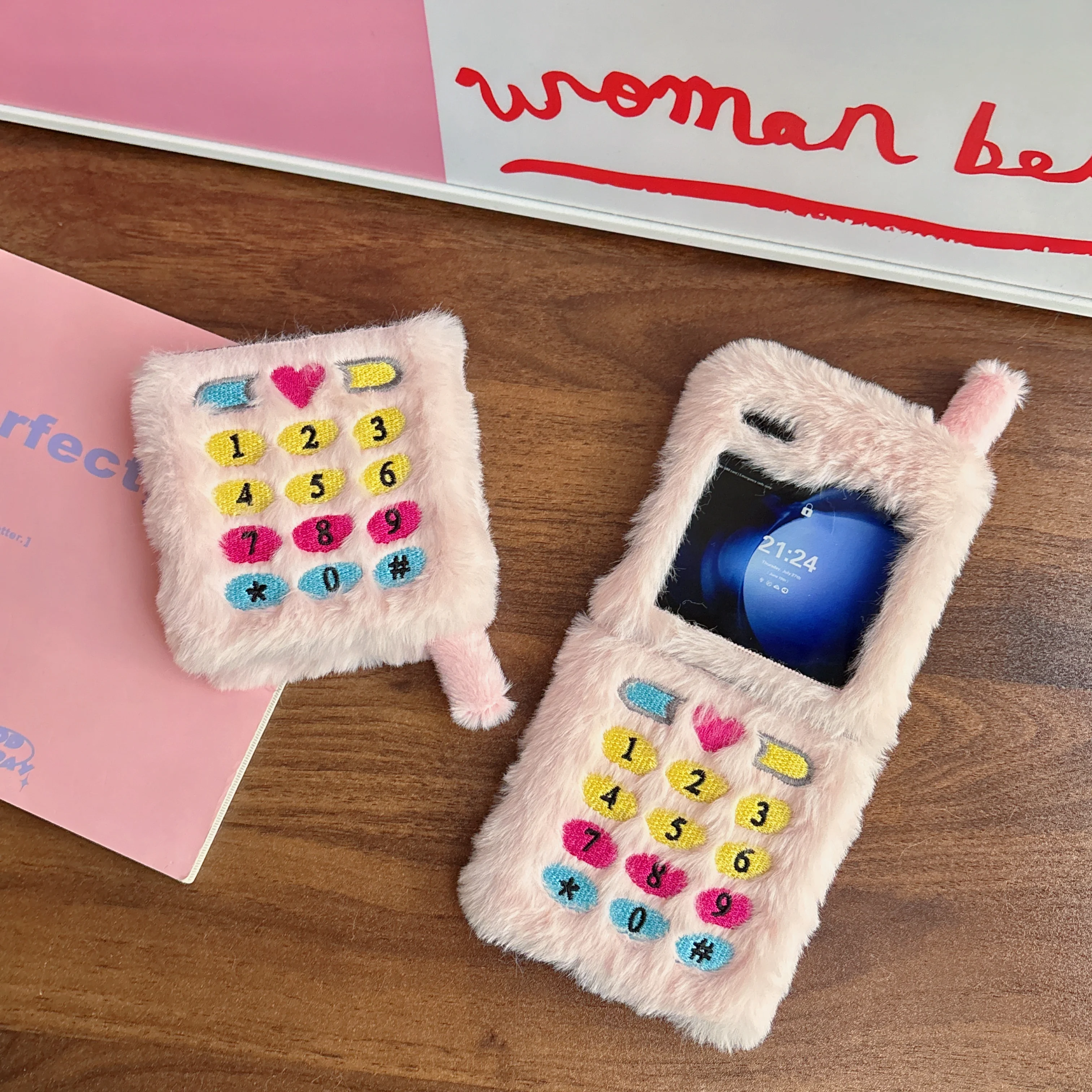 Colorful Plush Embroidered Phone Holder Case