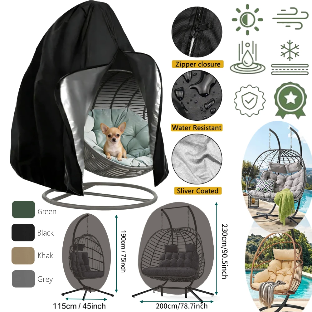 Waterproof Heavy-Duty Patio Swing Chair Cover with Zipper for Outdoor Garden Furniture