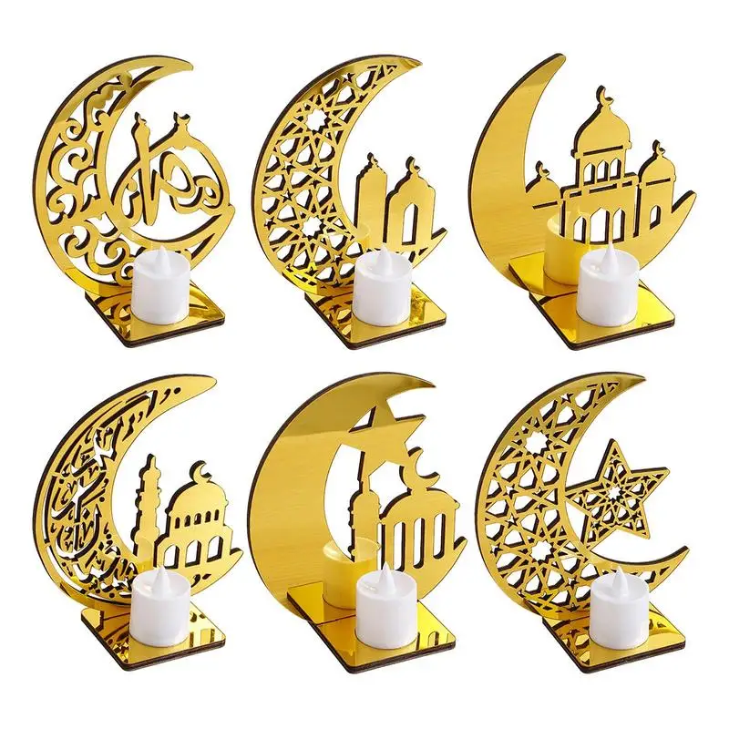 

Ramadan Kareem LED Acrylic Ornaments Gold Moon Star Eid Mubarak Decorations for Home 2024 Islam Muslim Party holiday Gifts