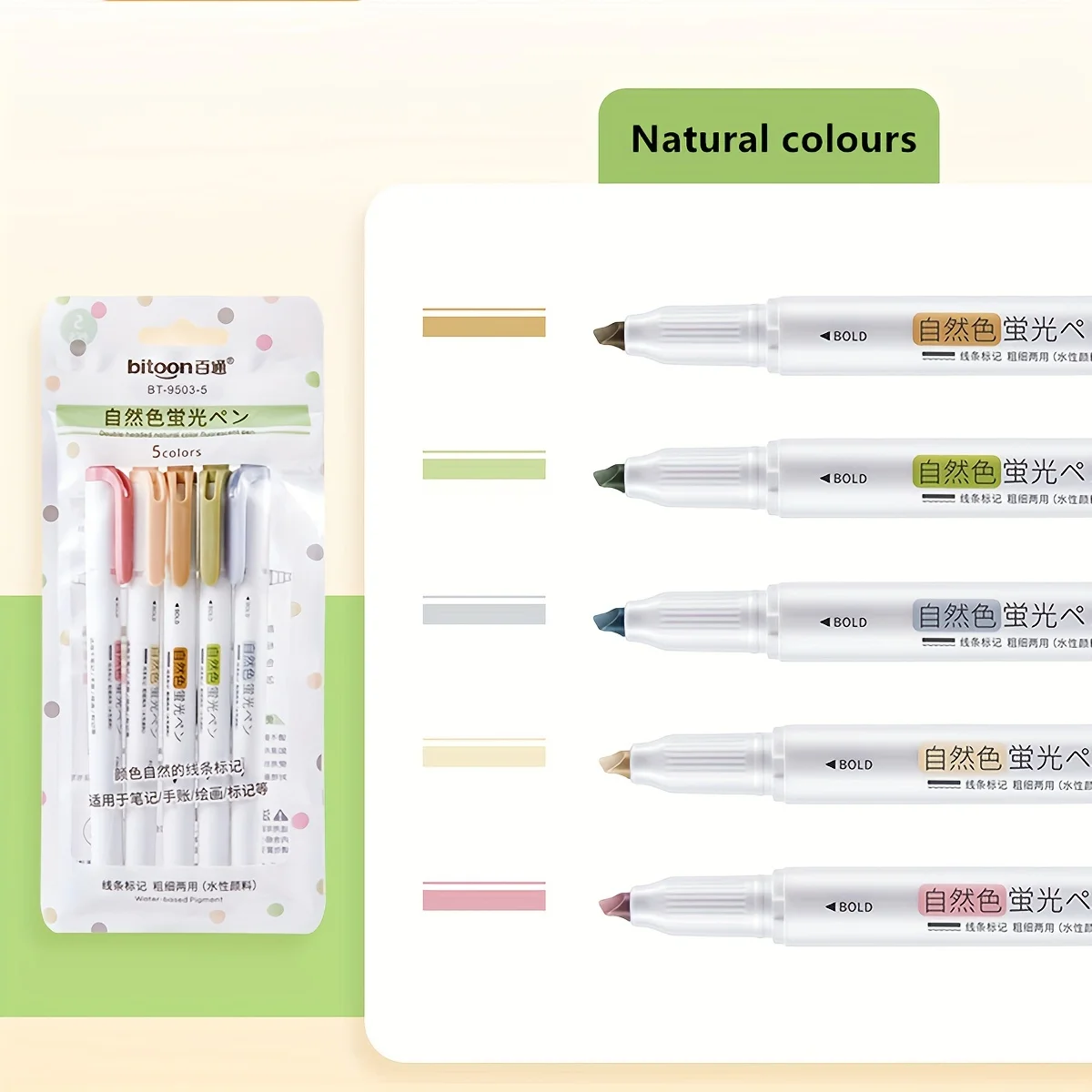 5 Colors Double Headed Highlighter Pen Set Fluorescent Drawing Markers Highlighters Pens Art Japanese Cute Pastel Stationery 5