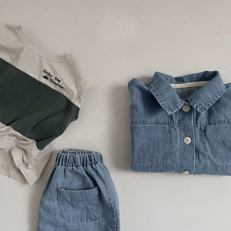 2025 Summer New Baby Short Sleeve Denim Jacket Clothes Set Solid Boys Girl Casual Shorts 2pcs Suit Cute Kids Jean Outfits 4 2025 Summer New Baby Short Sleeve Denim Jacket Clothes Set Solid Boys Girl Casual Shorts 2pcs Suit Cute Kids Jean Outfits - Image 4