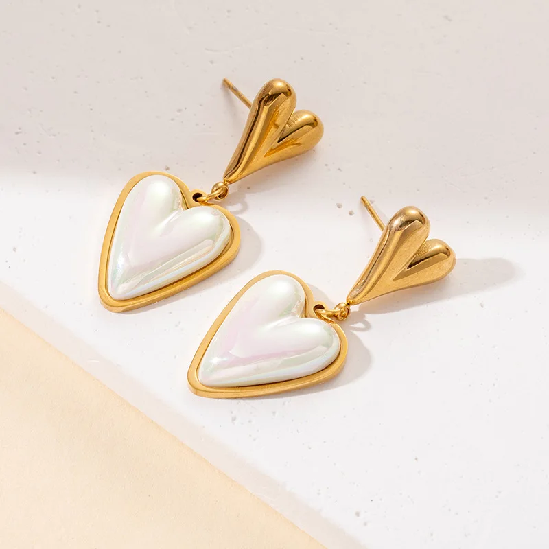 Fashion 316L Stainless Steel Pearl Heart Earrings For Women 18K Real Gold Plated Wedding Jewelry Accessories 3